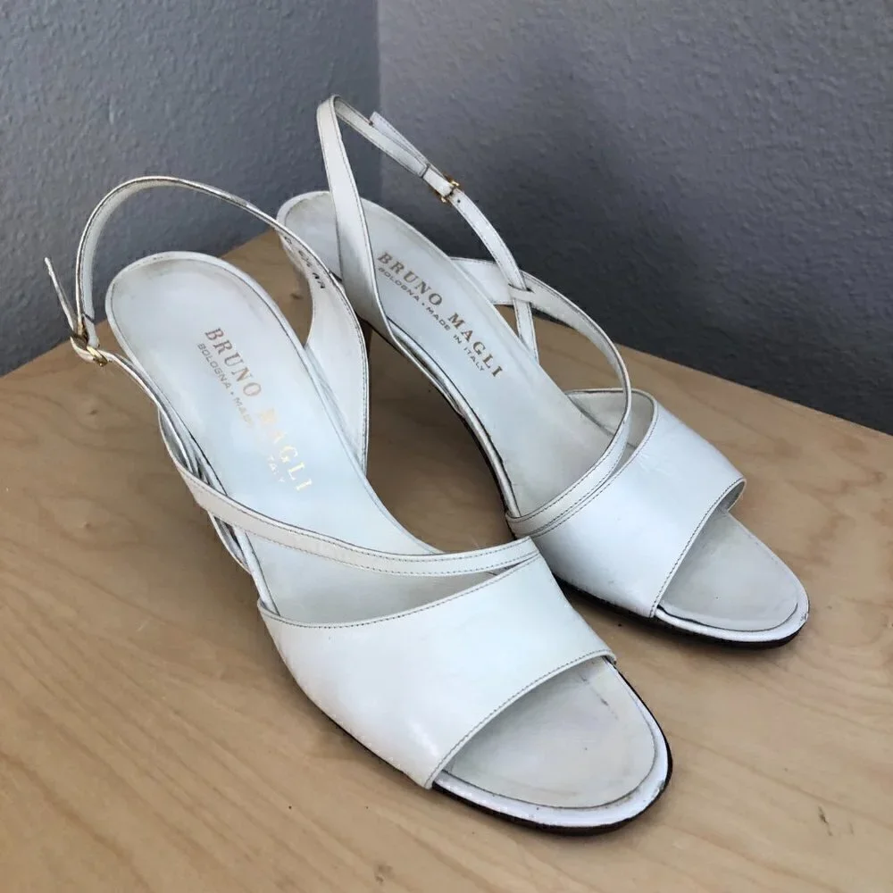 BRUNO MAGLI White Leather Slingback Heels Women's size 6.5 AA Made in Italy